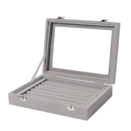 綿ビロード リング ボックス, とともに ミドル密度ファイバーボード & ガラス, 長方形, 防塵 & 透明的, 無色 売り手 パソコン