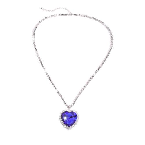 Titanium Steel Necklace, with 8cm extender chain, Heart, micro pave cubic zirconia & for woman & with rhinestone Approx 53 cm 