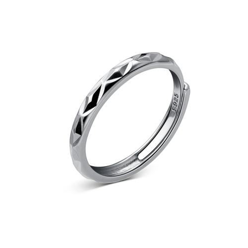 925 Sterling Silver Cuff Finger Ring, Rhombus, platinum plated, Korean style & for woman, US Ring .5-7.5 