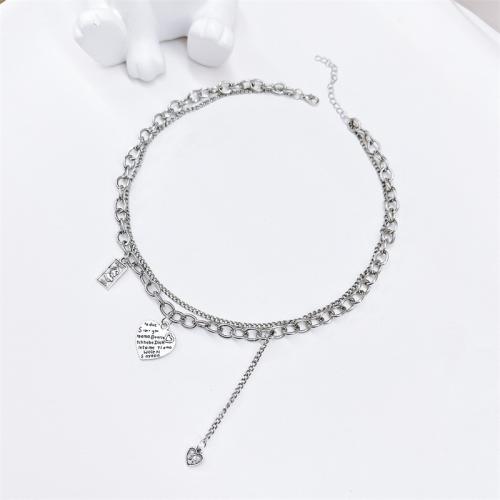Zinc Alloy Necklace, with 6cm extender chain, Double Layer & fashion jewelry & for woman, silver color Approx 40 cm, Approx 45 cm 