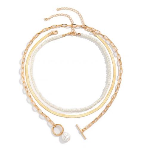 Fashion Multi Layer Necklace, Zinc Alloy, with Plastic Pearl, with 6cm extender chain, plated, fashion jewelry & multilayer & for woman Approx 35 cm, Approx 39 cm, Approx 45 cm 