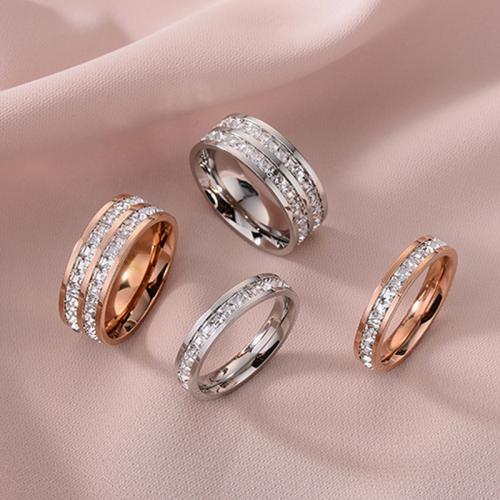 Titanium Steel Finger Ring, Vacuum Ion Plating, fashion jewelry & micro pave cubic zirconia & for woman 