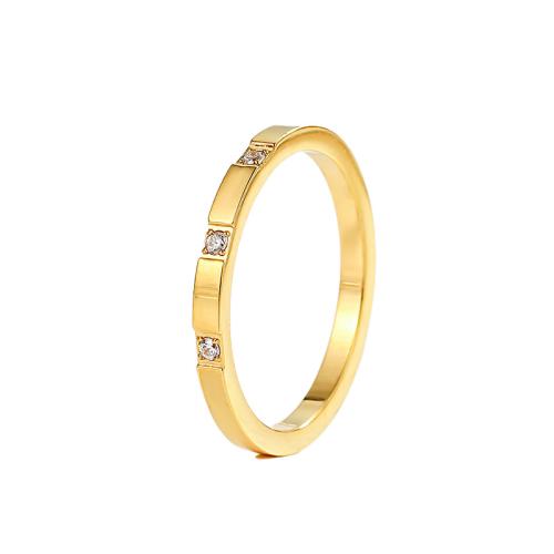 Titanium Steel Finger Ring, 18K gold plated, fashion jewelry & micro pave cubic zirconia & for woman 