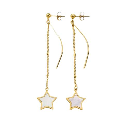 Stainless Steel Drop Earring, 304 Stainless Steel, with Shell, Star, Vacuum Ion Plating, fashion jewelry & for woman, white 