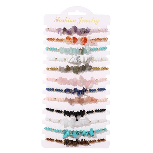 Gemstone Chip Bracelets, Natural Stone, with Cotton Thread & Crystal, handmade, fashion jewelry & Unisex, mixed colors cm 