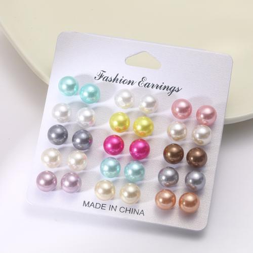 Plastic Pearl Zinc Alloy Earring, with Plastic Pearl, stoving varnish, fashion jewelry & for woman, mixed colors 