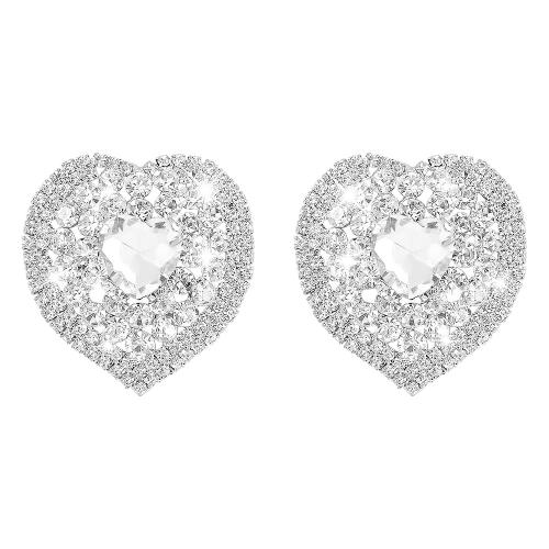 Stainless Steel Rhinestone Stud Earring, Zinc Alloy, Heart, fashion jewelry & for woman & with rhinestone, platinum color 