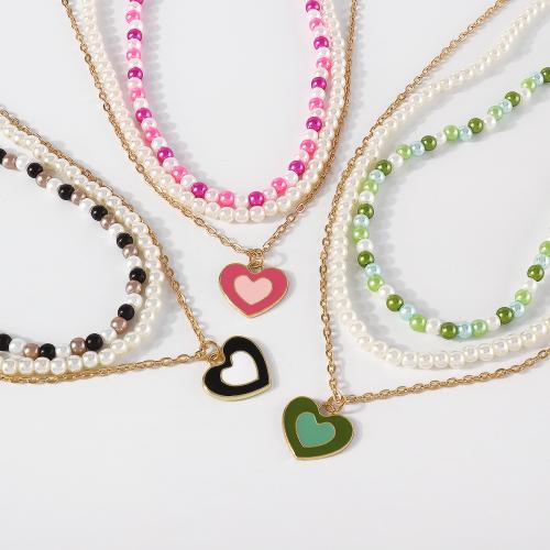 プラスチック真珠のネックレス, 亜鉛合金, とともに プラスチック製パール, ハンドメイド, 3個 & 女性用 & エナメル, 無色, 長さ:15.74-22.04 インチ, 売り手 セット