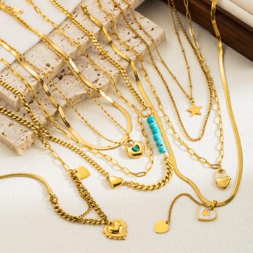 Edelstahl Schmuck Halskette, 304 Edelstahl, plattiert, Modeschmuck & verschiedene Stile für Wahl & für Frau, Goldfarbe, verkauft von setzen