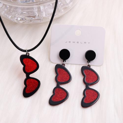 Jewelry Gift Sets, Acrylic, Stud Earring & necklace, with Wax Cord, Glasses, printing, fashion jewelry & for woman Necklace length :40cm, tail chain :5cm; Stud size : . 