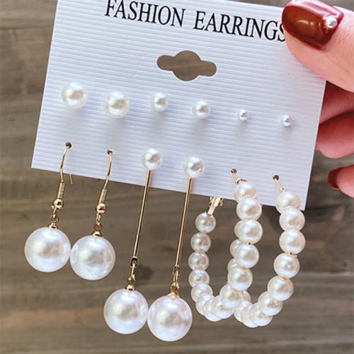 Zinc Alloy Earring Set, with Resin & Plastic Pearl, plated & for woman & with rhinestone, earring length 2-35mm 