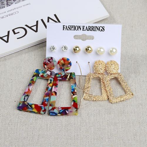 Zinc Alloy Earring Set, with Resin & Plastic Pearl, plated & for woman & with rhinestone, earring length 5-65mm 