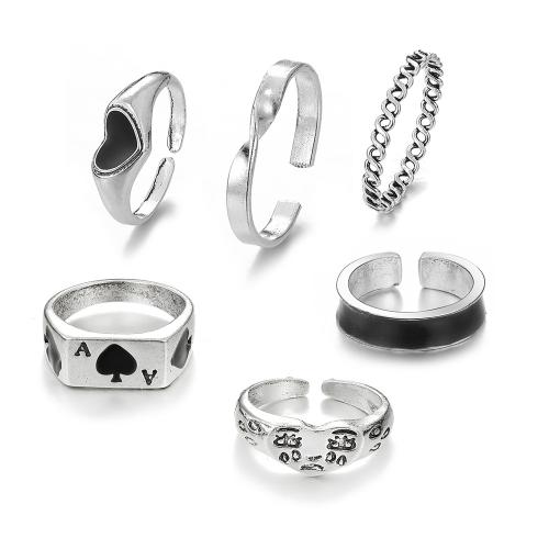 aleación de zinc Anillo Set, con Perlas plásticas, chapado, diferentes estilos para la opción & para mujer & esmalte & con diamantes de imitación, tamaño:5.5-9, Vendido por Set