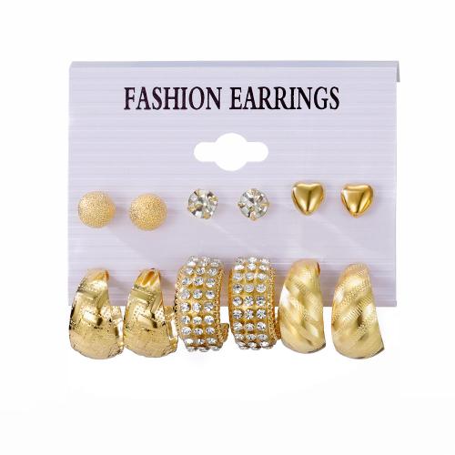 Zinc Alloy Earring Set, gold color plated, for woman & with rhinestone 