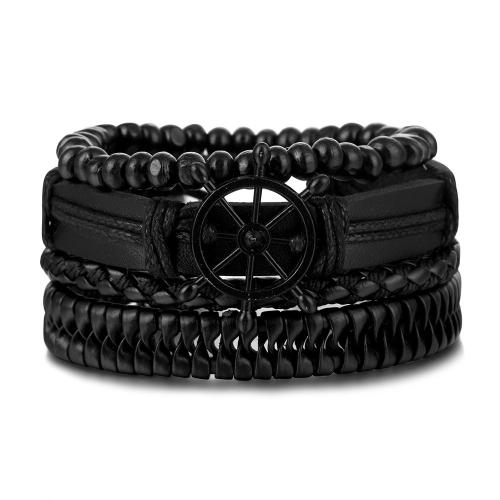 PU Leather Bracelet Set, with Gemstone & Zinc Alloy, multilayer & Unisex Approx 7-11 Inch 