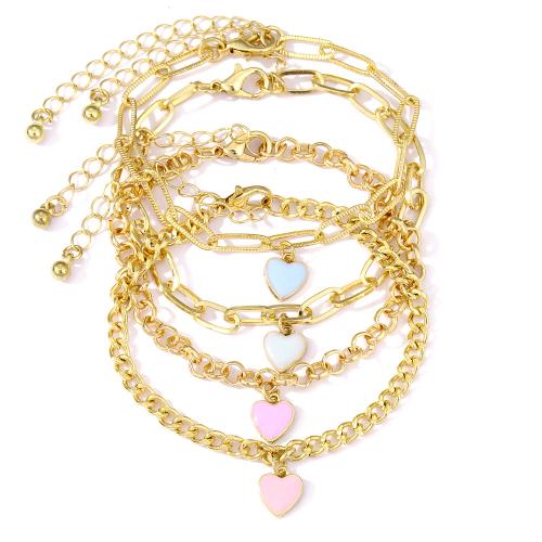 Zinc Alloy Bracelet Set, Heart, gold color plated, 4 pieces & for woman & enamel 