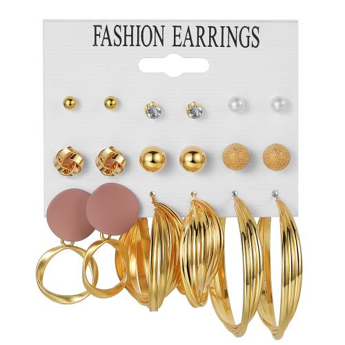 Zinc Alloy Earring Set, with Resin & Plastic Pearl, gold color plated & for woman & with rhinestone, earring length 2-60mm 