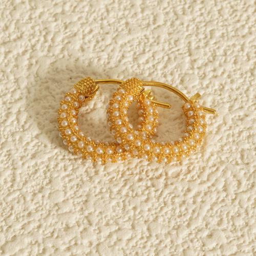 Befestiger Zirkonia Messing Ohrring, mit Kunststoff Perlen, Modeschmuck & Micro pave Zirkonia & für Frau, keine, verkauft von Paar