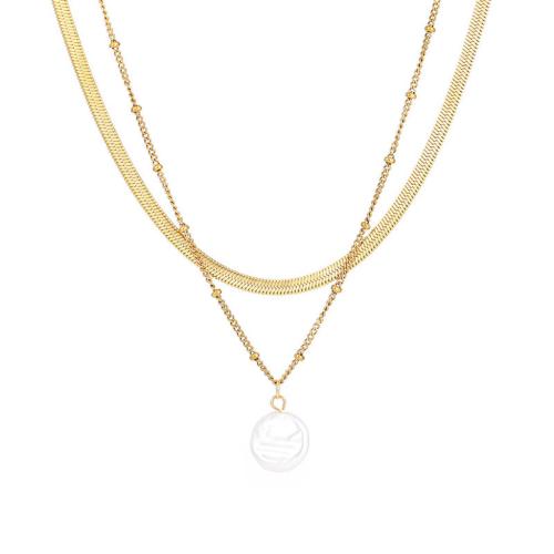 Brass Jewelry Necklace, Plastic Pearl, with brass chain, with 6cm extender chain, gold color plated, Double Layer & fashion jewelry & for woman, golden Approx 40 cm, Approx 45 cm 