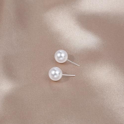 Plastic Stud Earring, Plastic Pearl, Round, fashion jewelry & for woman, white 