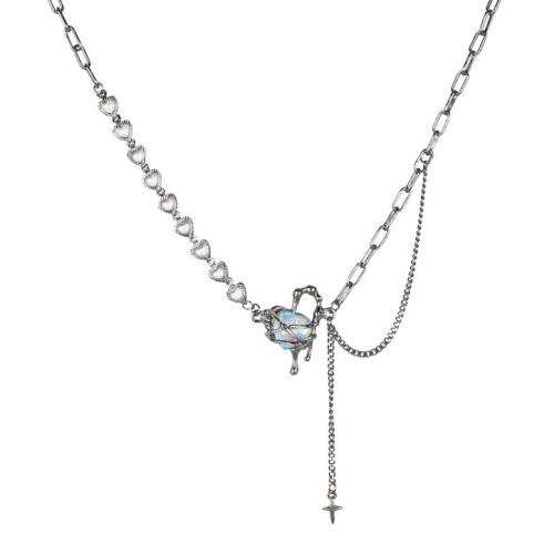 collier de Stras en alliage Zinc, alliage de zinc, avec Perceuse à eau en verre & perle de plastique, avec 6cm chaînes de rallonge, Placage de couleur argentée, bijoux de mode & pour femme Environ 43 cm, Vendu par PC