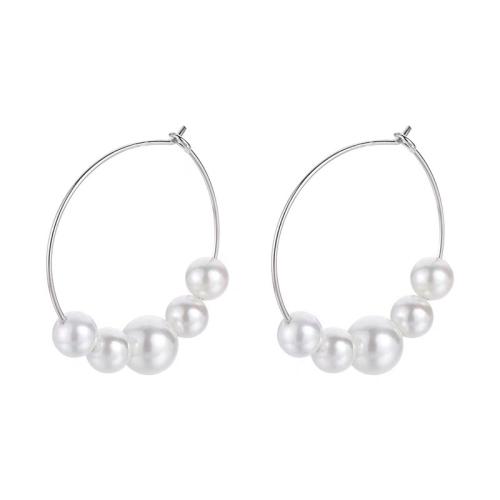 Titanium Steel Earrings, Plastic Pearl, with Titanium Steel, handmade, fashion jewelry & for woman, 30mm 