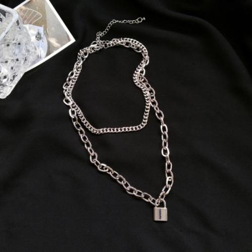 Multi слой ожерелье, цинковый сплав, с 5cm наполнитель цепи, плакирован серебром, Двойной слой & ювелирные изделия моды & Женский, длина:Приблизительно 40 см, Приблизительно 50 см, продается PC