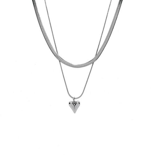 Titanium Steel Jewelry Necklace, with 6cm extender chain, polished, Double Layer & fashion jewelry & for woman, original color Approx 40 cm, Approx 45 cm 