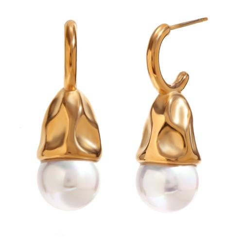 Stainless Steel Stud Earring, 316L Stainless Steel, with Plastic Pearl, fashion jewelry & for woman 