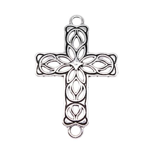 Zinc Alloy Charm Connector, Cross, antique silver color plated, vintage & fashion jewelry & DIY & 1/1 loop & hollow 