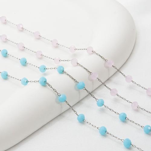 Chaîne de perles de pierre gemme, Acier inoxydable 304, avec pierre gemme, bijoux de mode & DIY, plus de couleurs à choisir, 4mm, Vendu par m