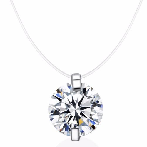Cubic Zirconia Sterling Silver Necklace, 925 Sterling Silver, with Fishing Line, with 5cm extender chain, fashion jewelry & micro pave cubic zirconia & for woman Approx 38 cm 
