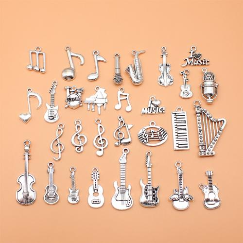 Colgantes de la aleación de Zinc en forma de instrumentos  musicales, Instrumentos Musicales, chapado en color de plata antigua, Bricolaje, Vendido por Set