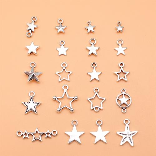 Colgantes de estrella de aleación de cinc, aleación de zinc, chapado en color de plata antigua, Bricolaje, Vendido por Set