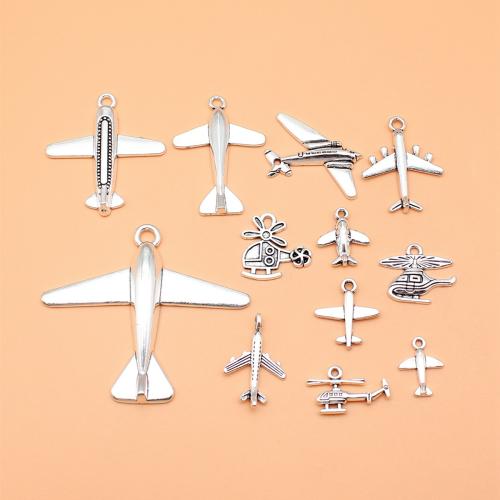 Zinc Alloy Jewelry Pendants, Airplane, antique silver color plated, 12 pieces & DIY 