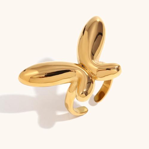 Stainless Steel Finger Ring, 316L Stainless Steel, Butterfly, 18K gold plated, fashion jewelry & for woman, golden 