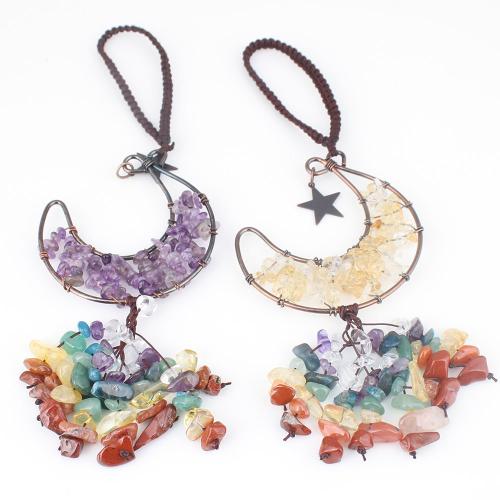 Hanging Ornaments, Gemstone, with Crystal & Brass, Moon, fashion jewelry 