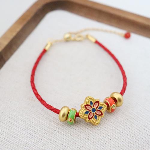 Brass Bracelets, with Nylon Cord, with 6cm extender chain, plated, fashion jewelry & enamel, red cm 
