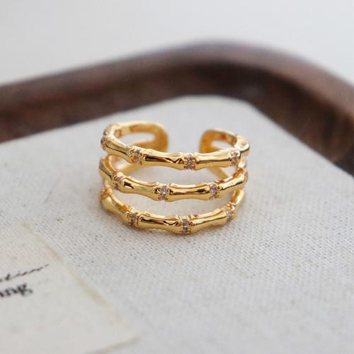 Rhinestone Brass Finger Ring, plated, fashion jewelry & with rhinestone, golden, Ring inner mm [
