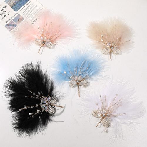 Hair Barrette Finding, Feather, with Seedbead & Plastic Pearl & Zinc Alloy, DIY 