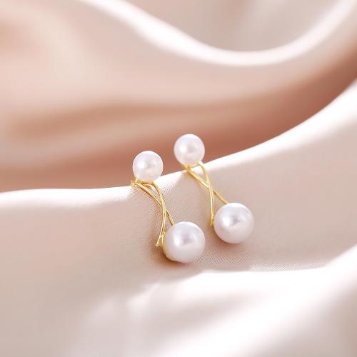 Boucle d'oreille en alliage de zinc en plastique perle, avec perle de plastique, bijoux de mode & styles différents pour le choix & pour femme, Vendu par paire