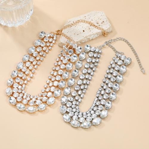 Rhinestone Zinc Alloy Necklace, with Glass Rhinestone, with 5.51 Inch extender chain, fashion jewelry & for woman .2 Inch 