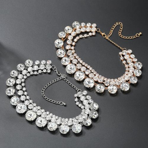 Rhinestone Zinc Alloy Necklace, with Glass Rhinestone, with 5.62 Inch extender chain, fashion jewelry & for woman .4 Inch 