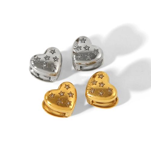 Stainless Steel Stud Earring, 304 Stainless Steel, Heart, plated, micro pave cubic zirconia & for woman [