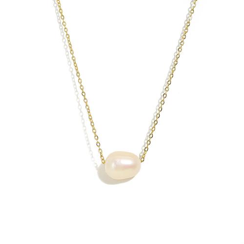Natural Freshwater Pearl Necklace, Titanium Steel, with Freshwater Pearl, with 5CM extender chain, plated, for woman Approx 40 cm 