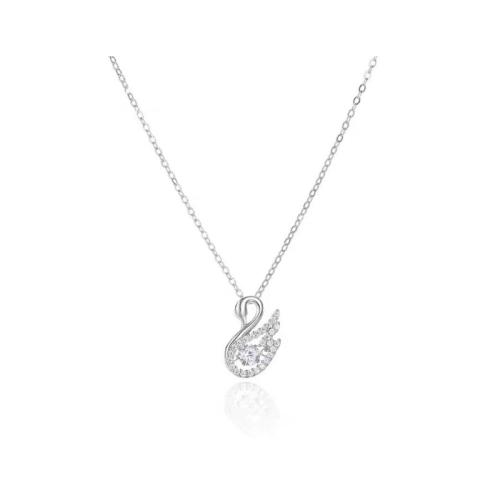 Cubic Zircon Micro Pave Brass Necklace, with 5CM extender chain, Swan, plated, micro pave cubic zirconia & for woman, platinum color Approx 40 cm 