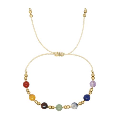 Gemstone Bracelets, Brass, with Polyester Cord & Impression Jasper, handmade, Unisex, multi-colored [