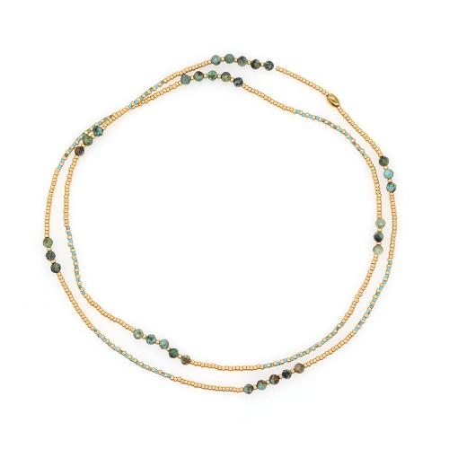Бирюзовый ожерелье ювелирного изделия, Латунь, с Африканская бирюза, Связанный вручную, Женский, Золотой, продается PC