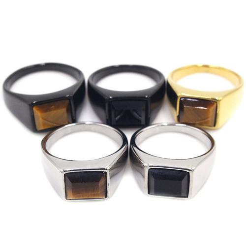 Титан Сталь палец кольцо, титан, с Полудрагоценный камень, полированный, разный размер для выбора & Мужский, Много цветов для выбора, продается PC