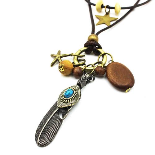 Zinc Alloy Necklace, with leather cord & Gemstone, plated, vintage & Unisex, black cm 